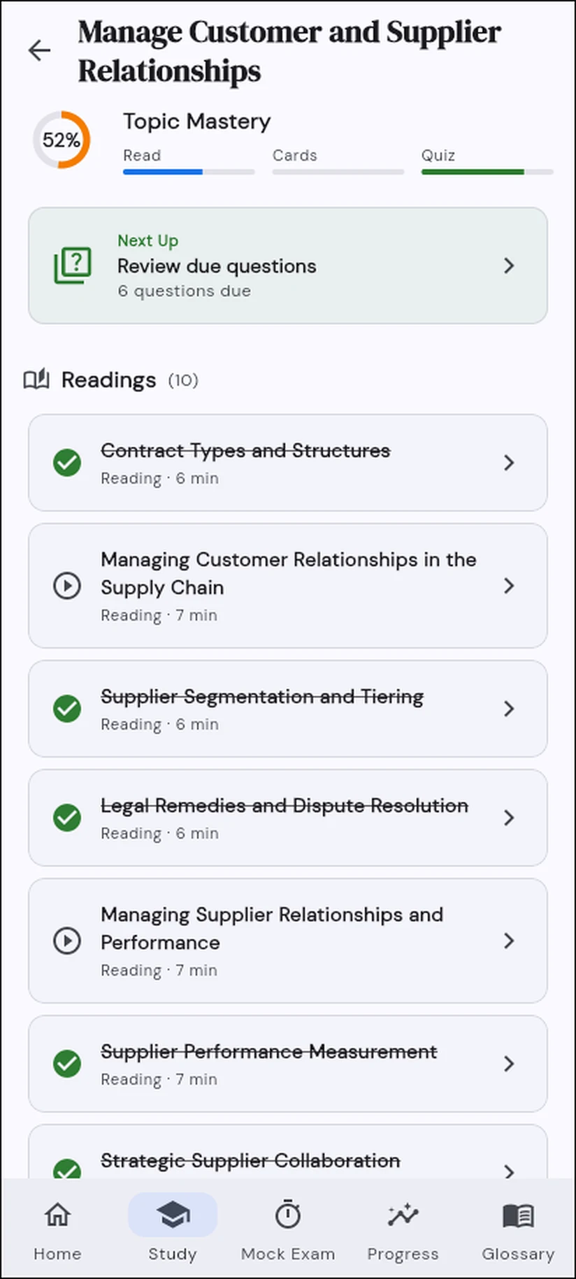 SCM Study app: Adaptive practice